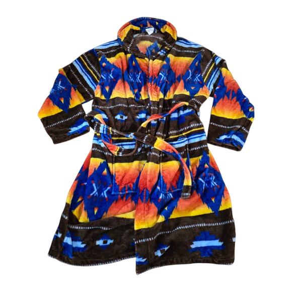 EARTH RAGZ BATHROBE Adult SZ L Blue Orange Southwest Tribal Reba Robe - Picture 1 of 8